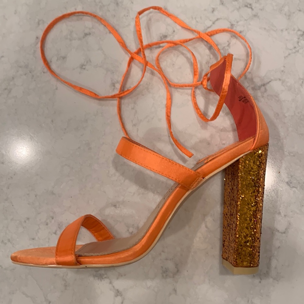 Strap py orange heels NEVER WORN